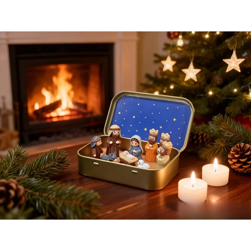 Handmade Mini Christmas Nativity Trough Set – Hand Painted Gift Christmas Nativity Set Babs