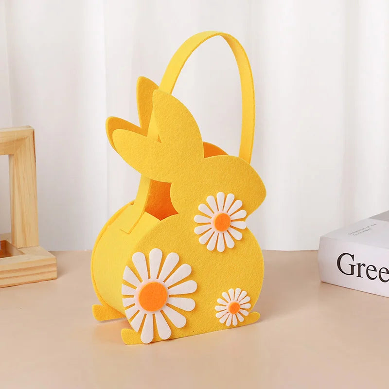 Easter Bunny Felt Basket – Kids Candy Tote & Egg Hunt Bag Easter Felt Basket Babs Yellow