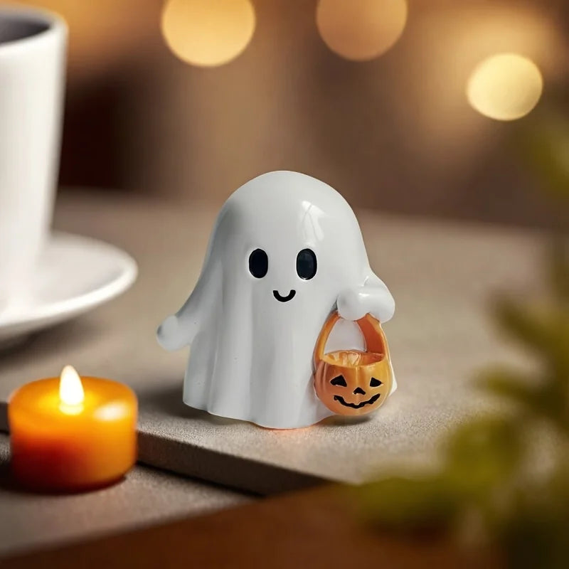 Cute Anime Pumpkin Statue – Halloween Home Décor, White Decorative Figurine Babs