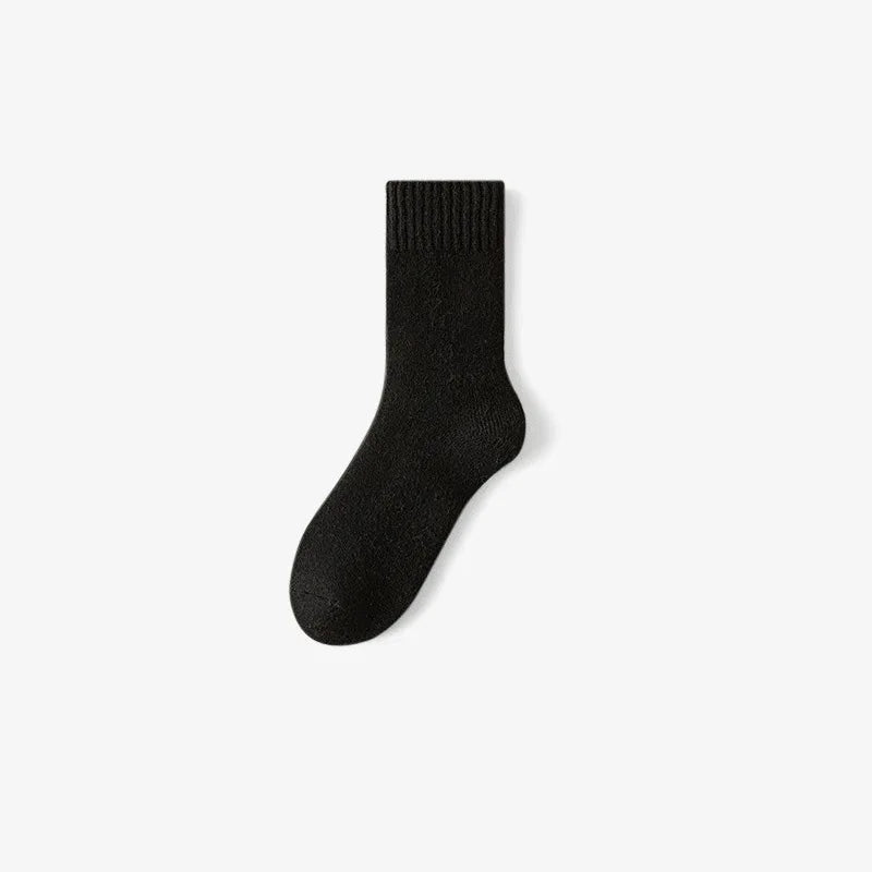 Fleece Lined Thermal Wool Socks – Thick Terry Mid-Calf, 2 Pairs Thermal Wool Socks Babs One Size black