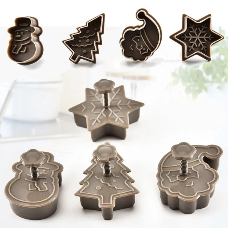 4-Piece Christmas Cookie Cutter & Press Mold Set | Holiday Baking Cookie Cutter Set Babs