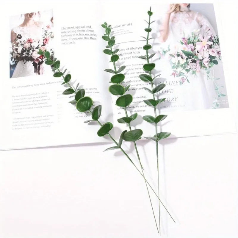 42cm Artificial Eucalyptus Leaf Stems – Set of 10 | PVC Decor Artificial Plant Stems Babs