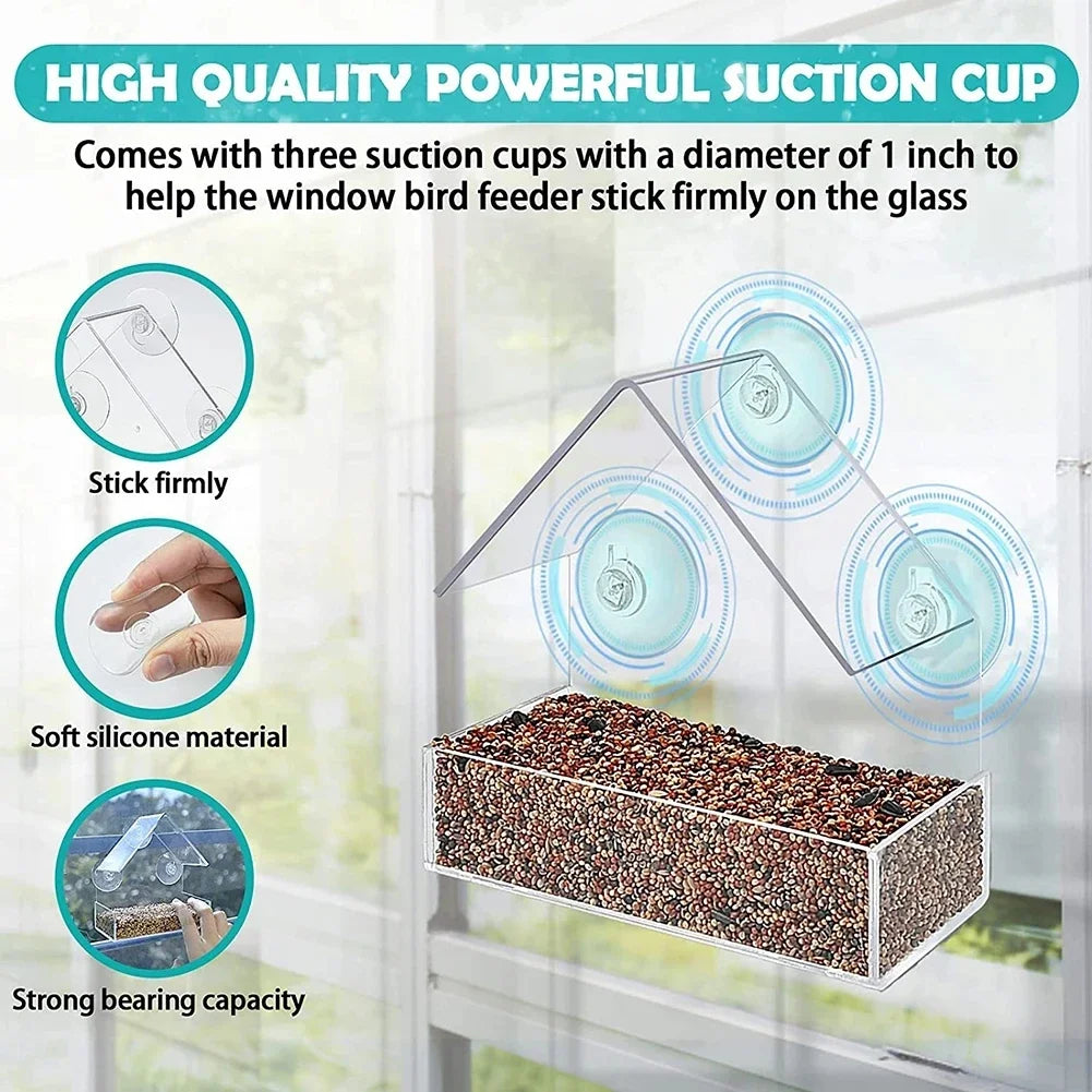 Window Bird Feeder – Clear Tray, Waterproof, Suction Cup Mount Window Bird Feeder Babs