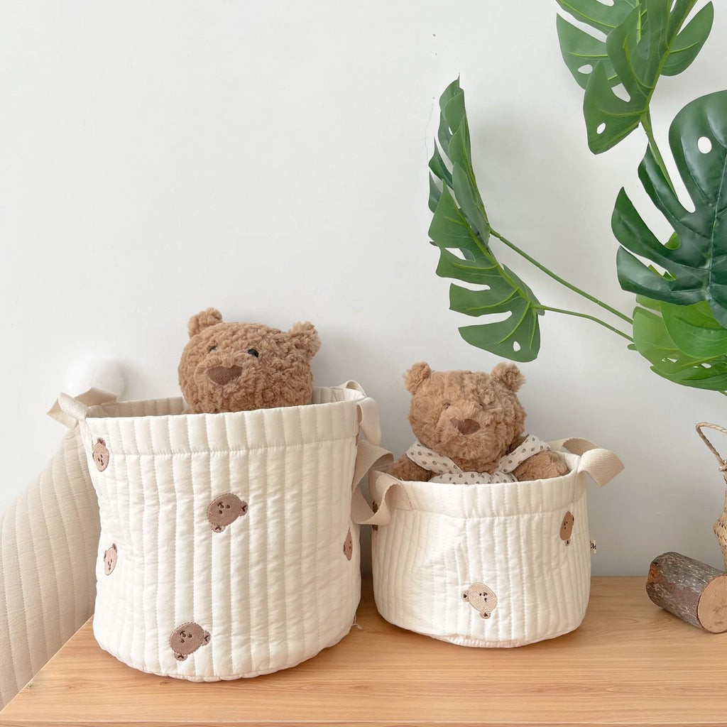 Baby Quilted Storage Bucket Bag – Diaper & Toy Organizer Tote Baby Storage Organizer Babs