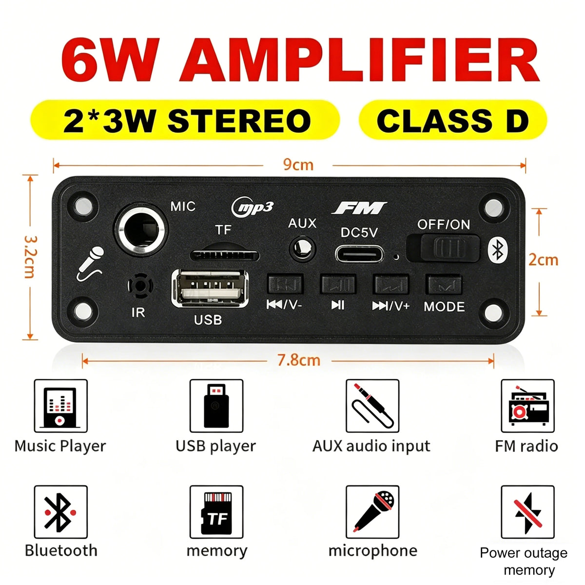 KEBIDUMEI Bluetooth 5.0 MP3 Decoder Board 6W Amplifier USB TF FM MP3 Decoder Amplifier Babs