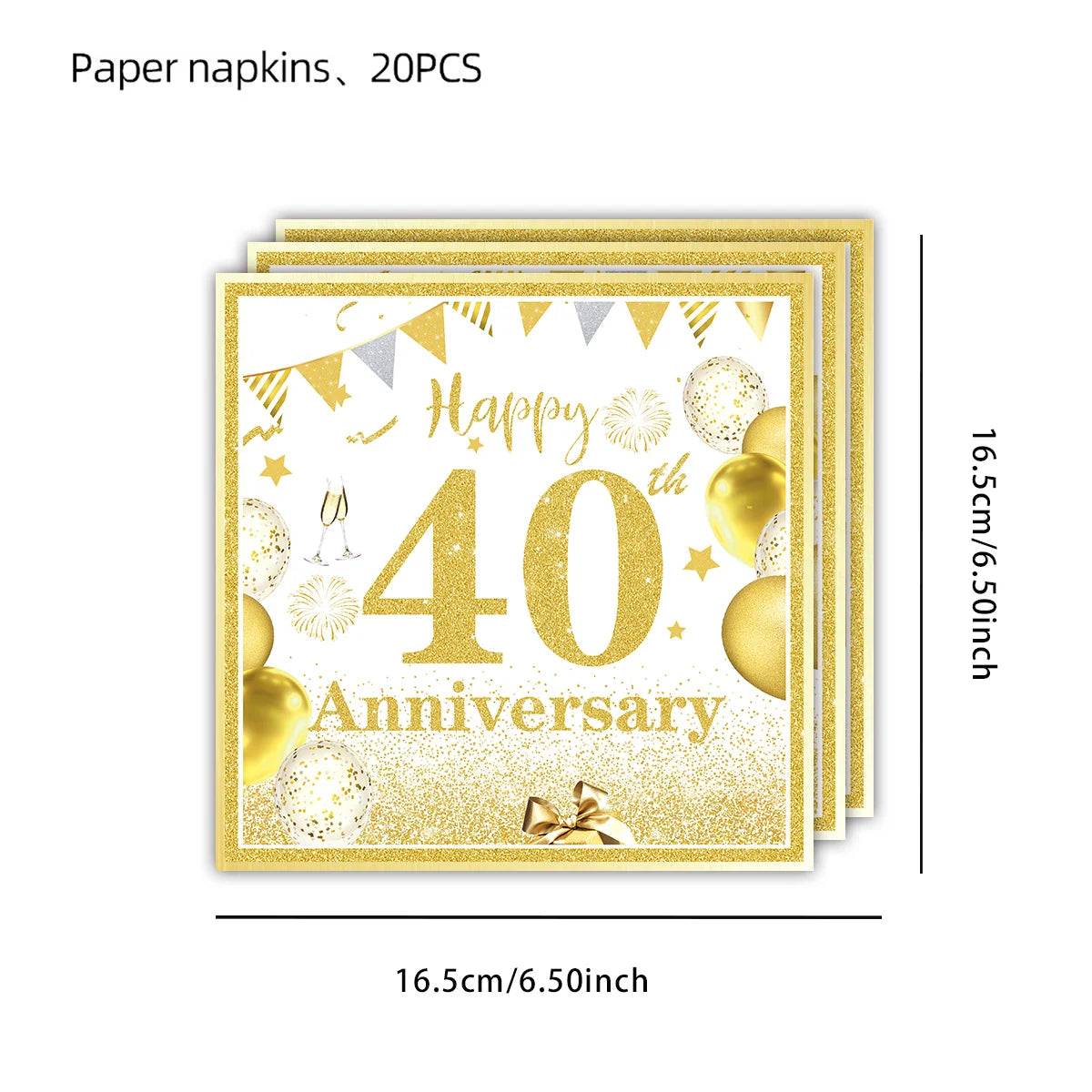 40th Birthday White & Gold Disposable Party Tableware Set Disposable Party Tableware Babs Napkin