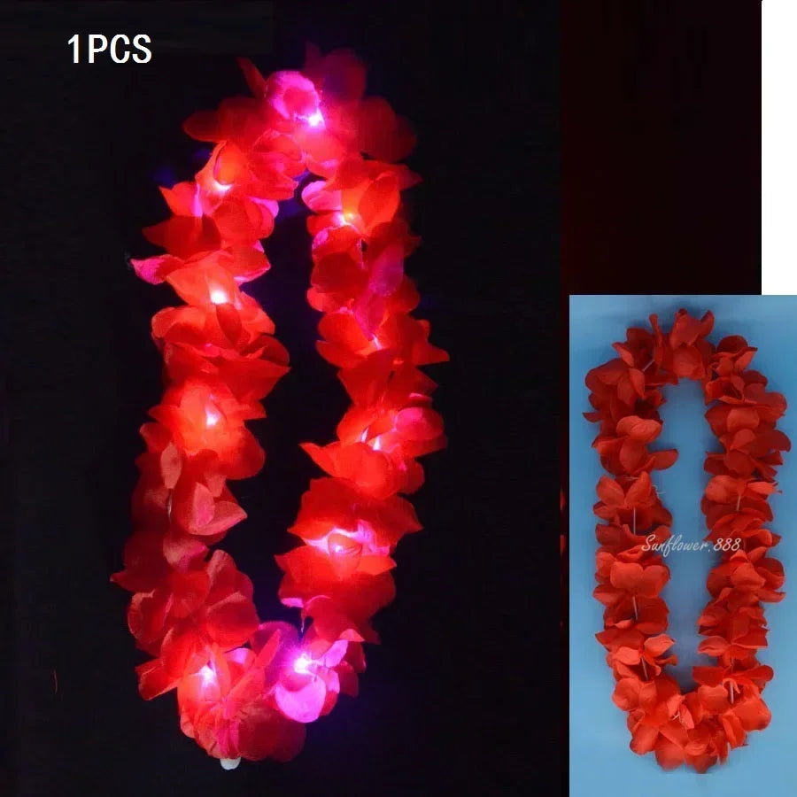 Light Up Hawaiian Flower Lei Necklace | Luau Glow Party Glow Party Necklace Babs thick necklace 10