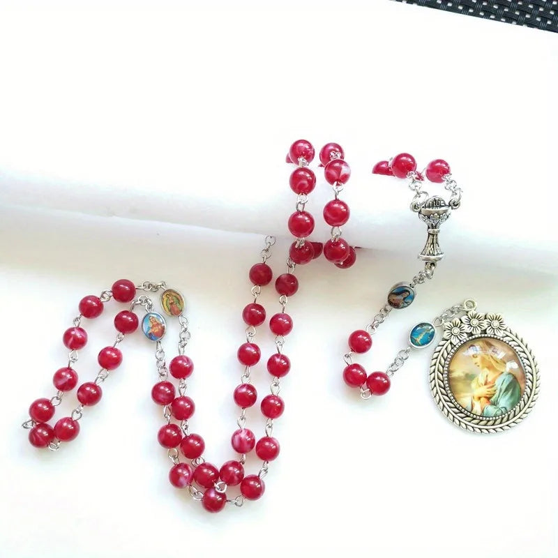 Catholic Virgin Mary Rosary Prayer Necklace with Cross Pendant Religious Pendant Necklace Babs