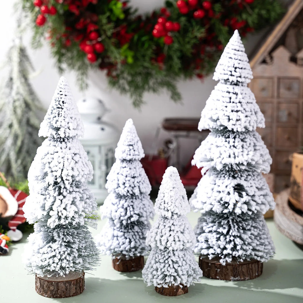 Mini Snow Pine Christmas Tree Ornaments – Set of 4 Desktop Decor Christmas Tree Ornament Babs