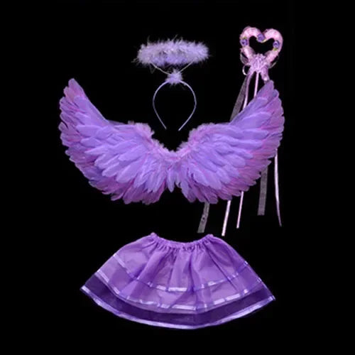 Girls Fairy Costume Set – Feather Wings, Tutu Skirt, Halo & Wand Girls Fairy Costume Babs purple