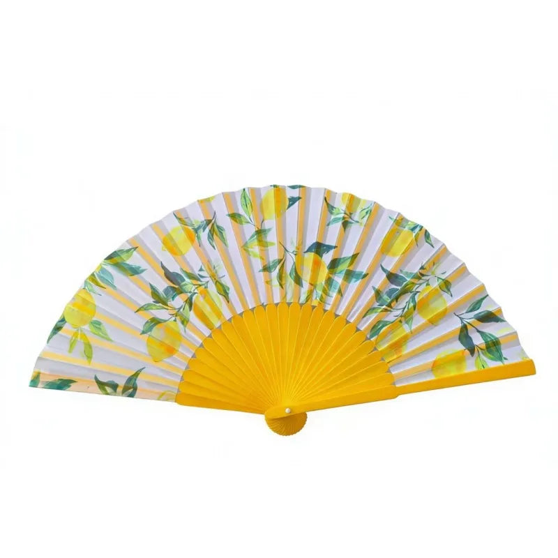 Spanish Lemon Folding Fan – Cloth & Bamboo Hand Fan for Women Folding Hand Fan Babs 1Pc