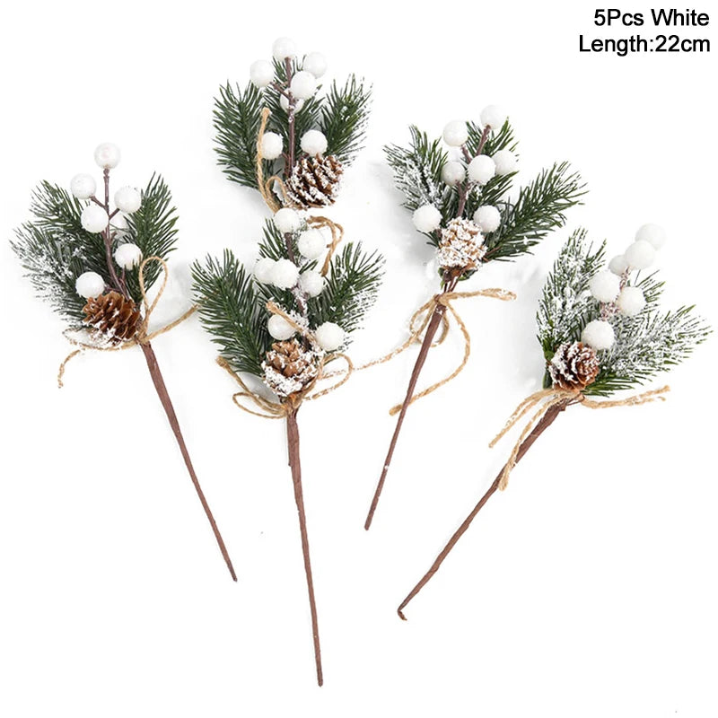 5Pcs Christmas Red Berry & Pine Cone Artificial Branches Décor Christmas Décor Branches Babs 5pcs white