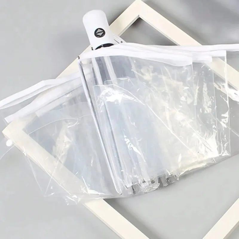 8K Transparent Auto Folding Umbrella – Unisex Long Handle Rain Folding Rain Umbrella Babs