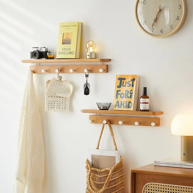 Wall Mounted Solid Wood Coat Rack with Shelf & 4 Hooks Wall Mounted Coat Rack Babs