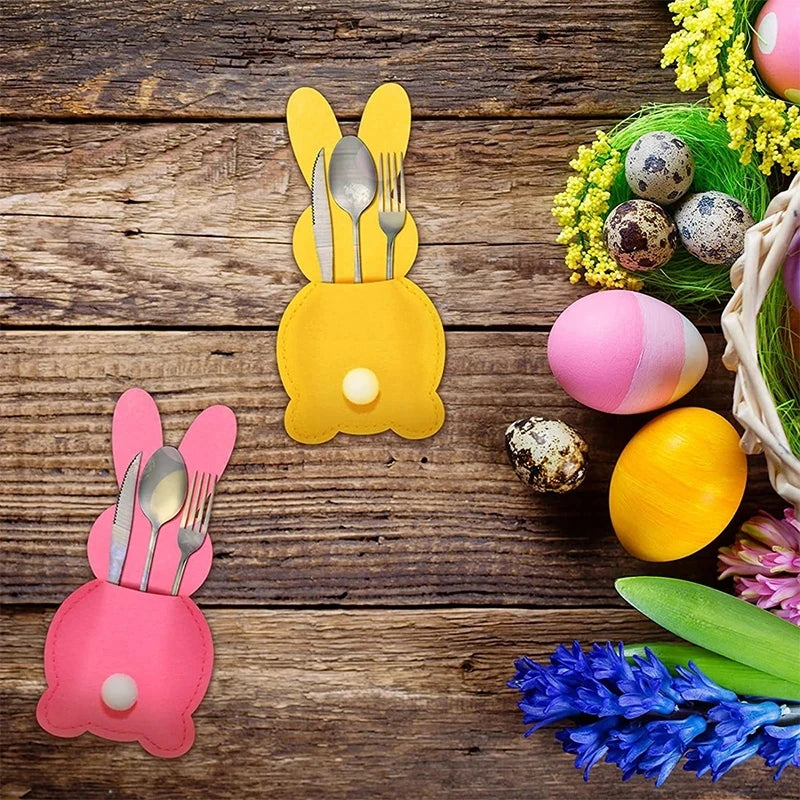 4pcs Easter Felt Rabbit Cutlery Holder Bags | Party Tableware Cutlery Holder Bags Babs