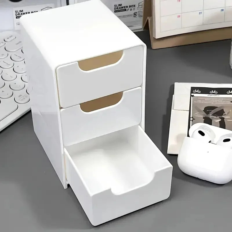 3-Layer Cosmetics & Jewelry Storage Box with Drawers Drawer Storage Box Babs WHITE