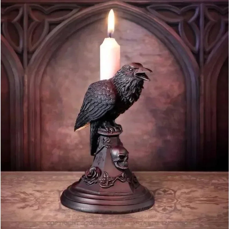 Gothic Owl Raven Halloween Candle Holder Tabletop Ornament Candle Holder Babs