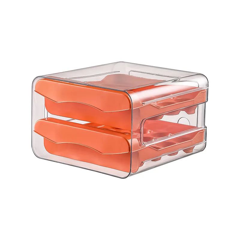 Drawer Style Refrigerator Egg Storage Box – Stackable Egg Storage Box Babs orange 2-tier