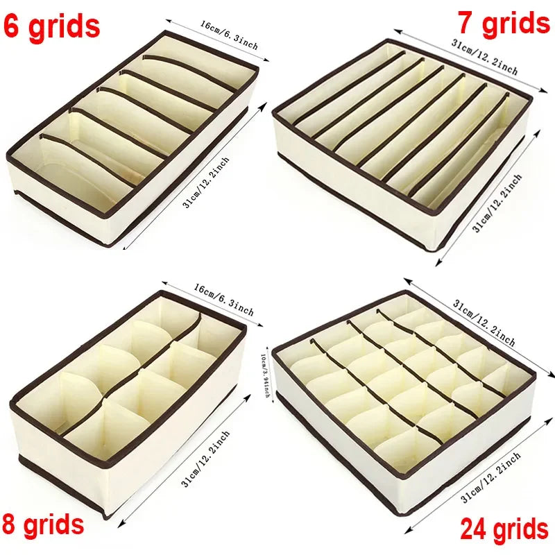 Fabric Grid Storage Box – Underwear, Bra & Sock Organizer Drawer Storage Organizer Babs Beige 7 grids
