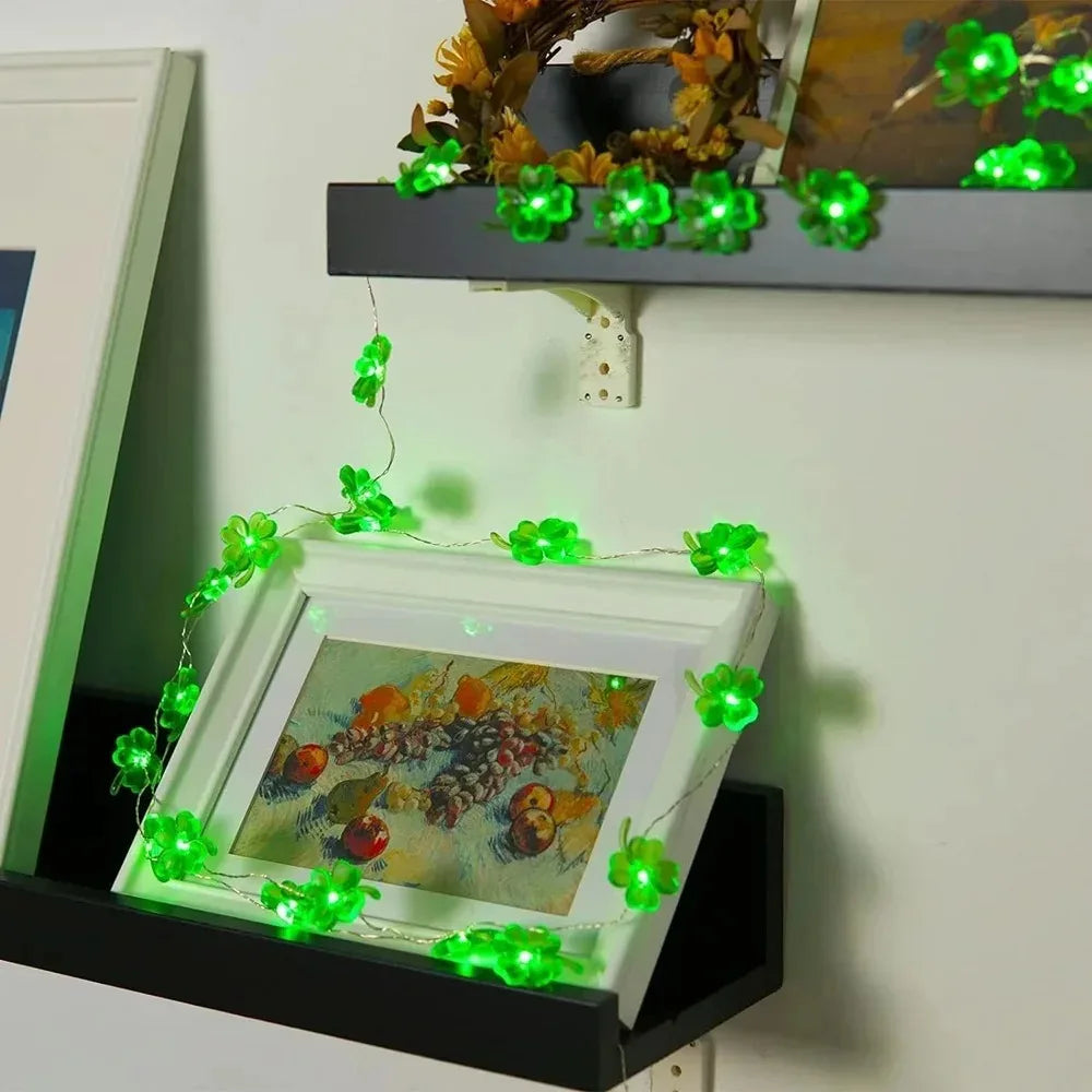 Clover String Lights Battery Powered Green LED Indoor Decor LED String Lights Babs