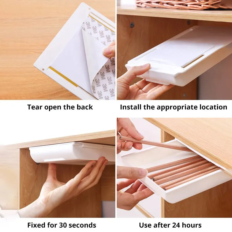 Self-Adhesive Under-Desk Drawer Box – No-Drill Storage Under-Desk Drawer Organizer Babs