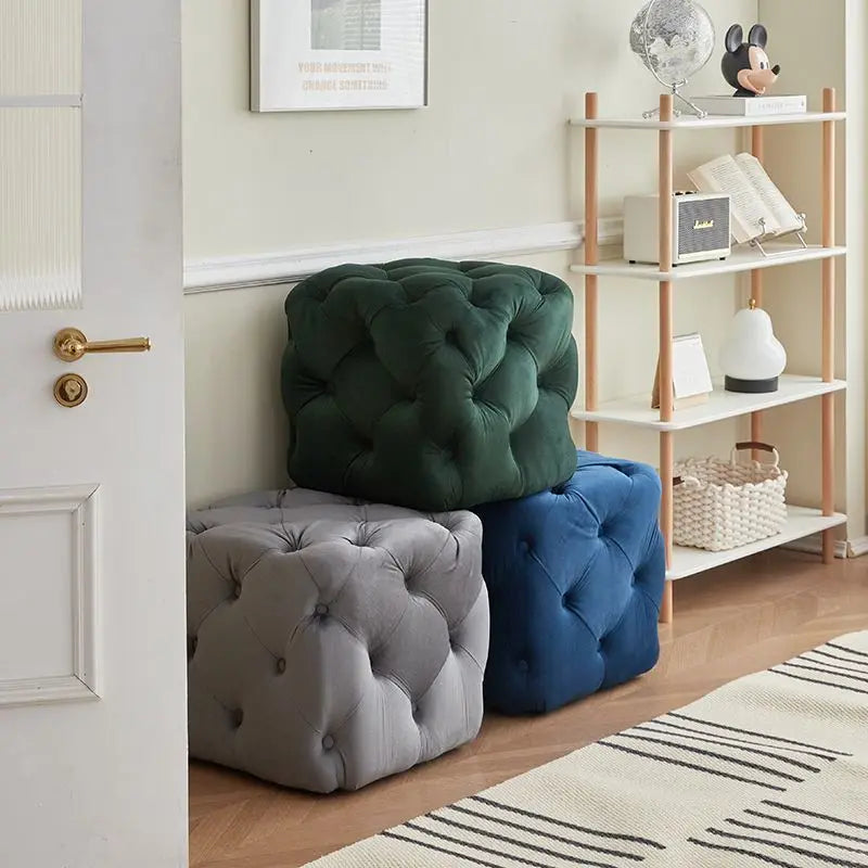 Nordic Velvet Footstool – Modern Square Ottoman 45×45×42cm Ottoman Footstool Babs