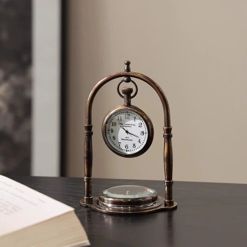 Oeny Compass Table Clock – Retro Brass Minimalist Desk Clock Decorative Desk Clock Babs