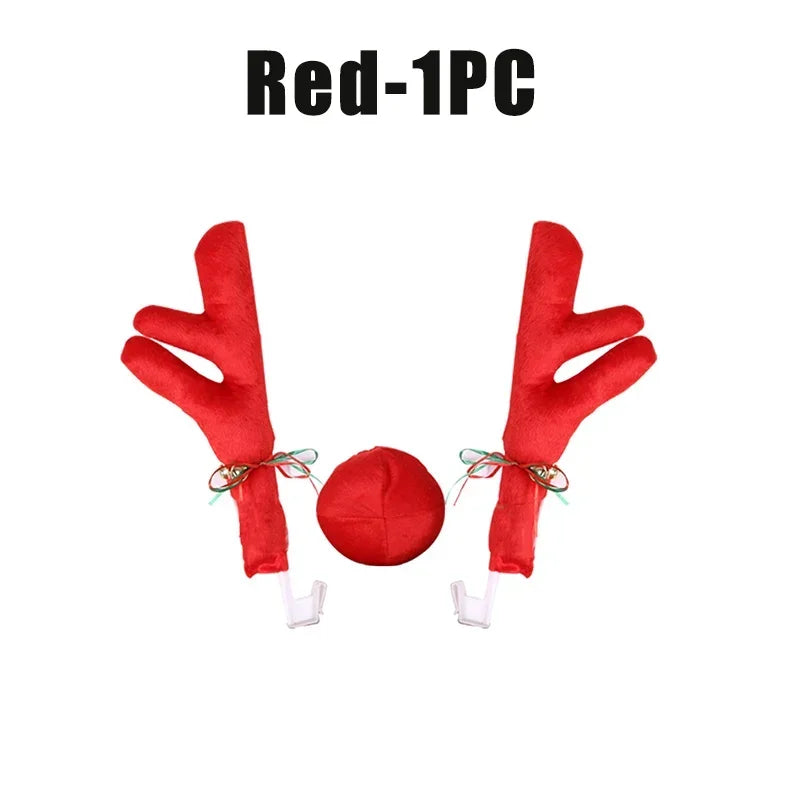 Christmas Reindeer Car Costume – Antlers & Nose Decoration Kit Car Holiday Decoration Babs Red-1PC