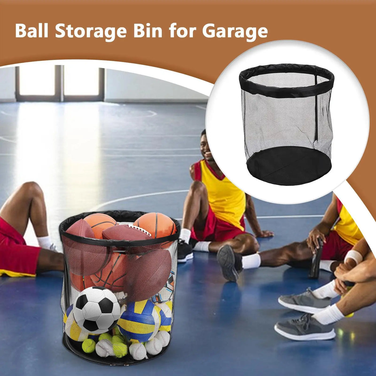 Large Ball Storage Bin – Portable Nylon Net Organizer Basket Ball Storage Organizer Babs