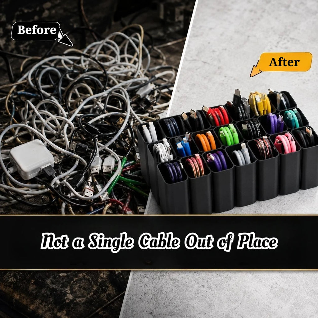 Desktop USB Cable Organizer Box – 22/11 Grid Cord Storage Desktop Cord Organizer Babs