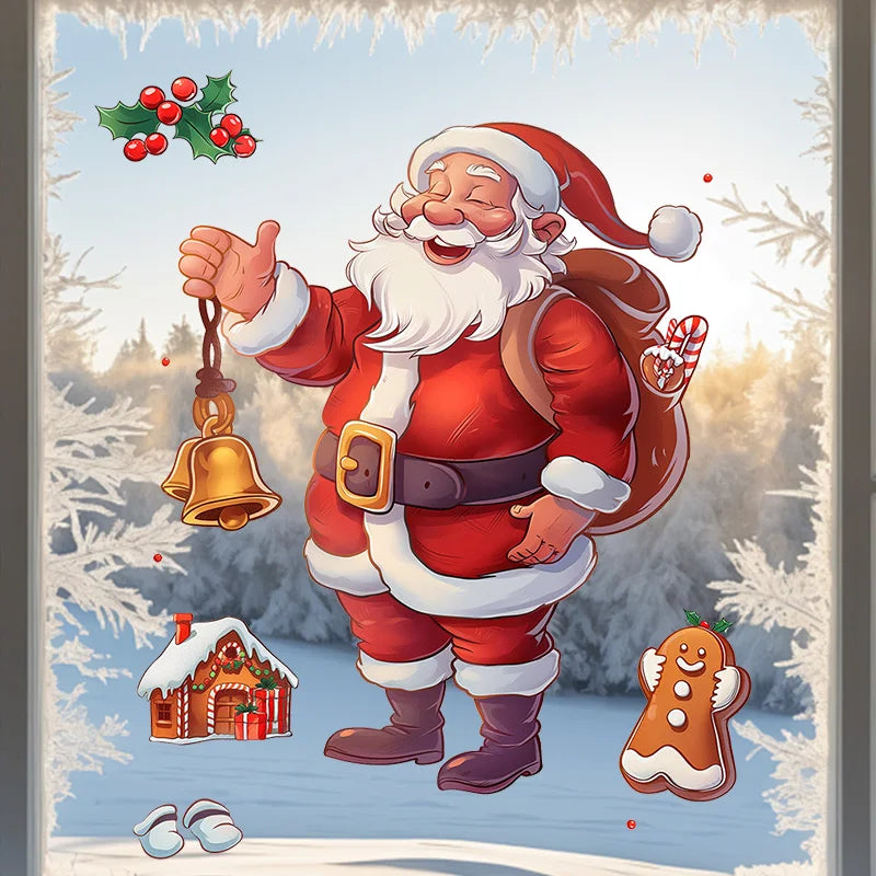 Cartoon Christmas Window Stickers – Santa & Snowman Decals 2025 Window Stickers Babs Santa Claus