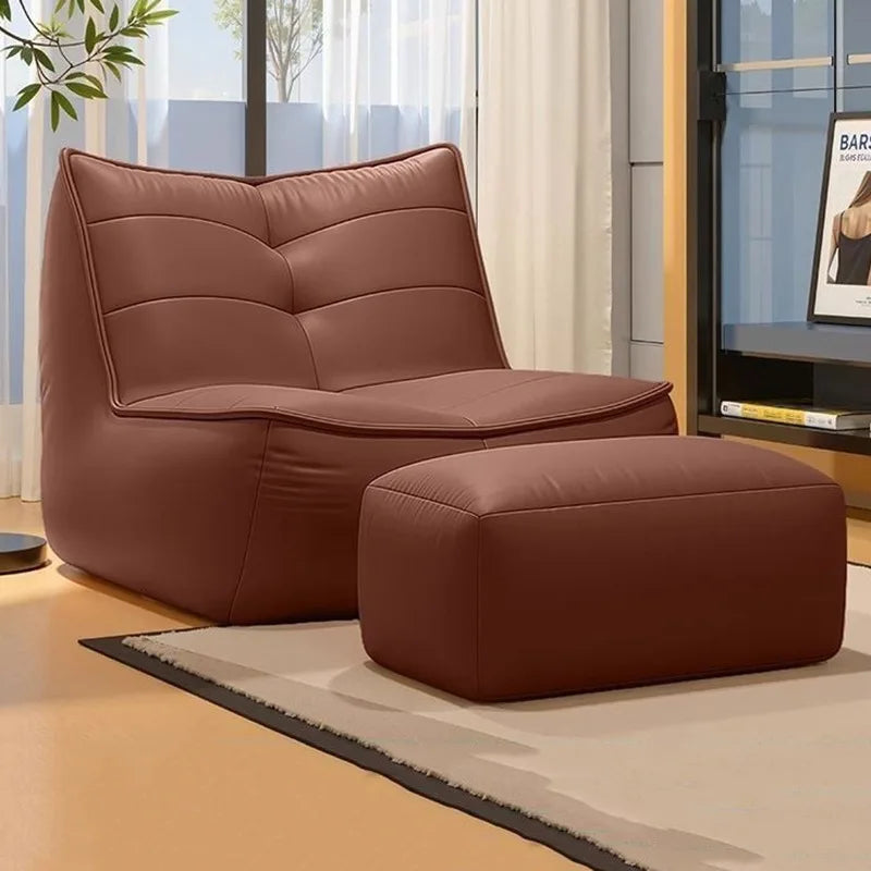 Luxury Leather Single Sofa with Ottoman | Modern Living Room Leather Living Room Sofa Babs