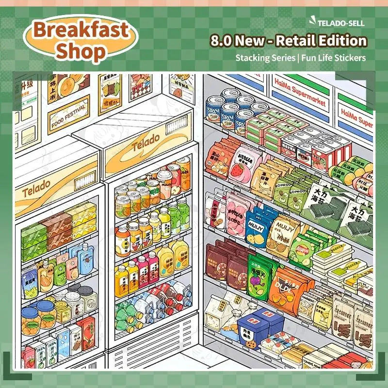 Miniature Scene Sticker Book – 10 Shop Themes, Non-Bleed Ink DIY Sticker Book Babs