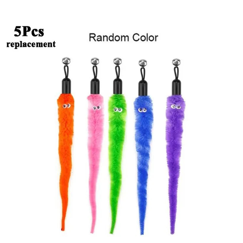 Worm Cat Toy Replacement Heads – Plush Teaser Wand Lures Cat Toy Replacement Babs 5Pcs Multicolor