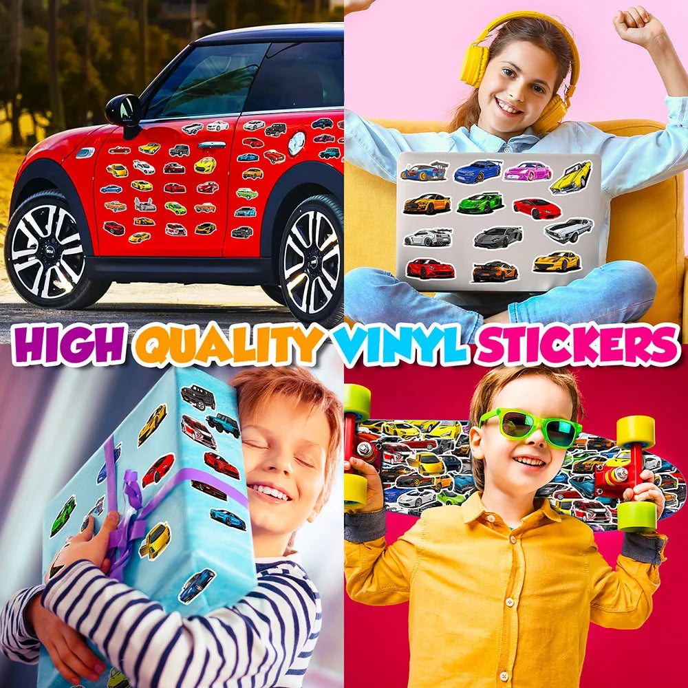 50pcs Race Car Stickers – Kids Birthday Party Decals Party Sticker Pack Babs