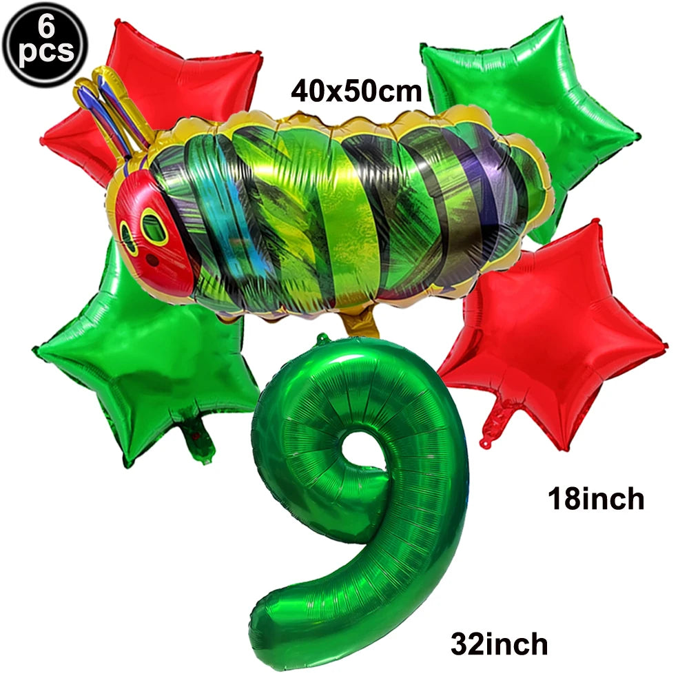 Cartoon Caterpillar Foil Balloon Set – 32" Number Balloons 1–9 Party Foil Balloons Babs WHITE As pictures show