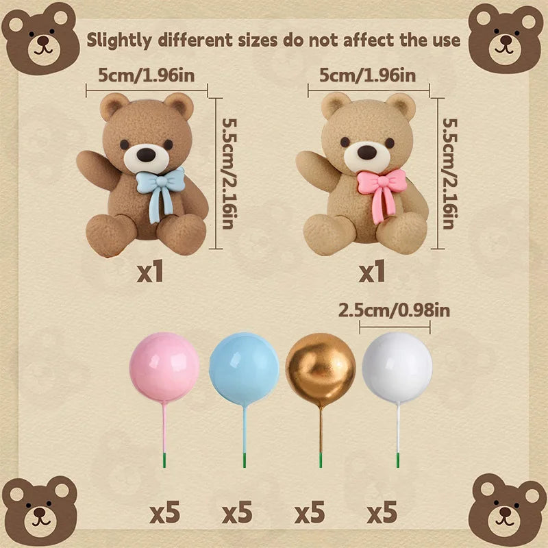 22Pcs Gender Reveal Cake Toppers Teddy Bear Party Decor Set Cake Topper Set Babs 22pcs set