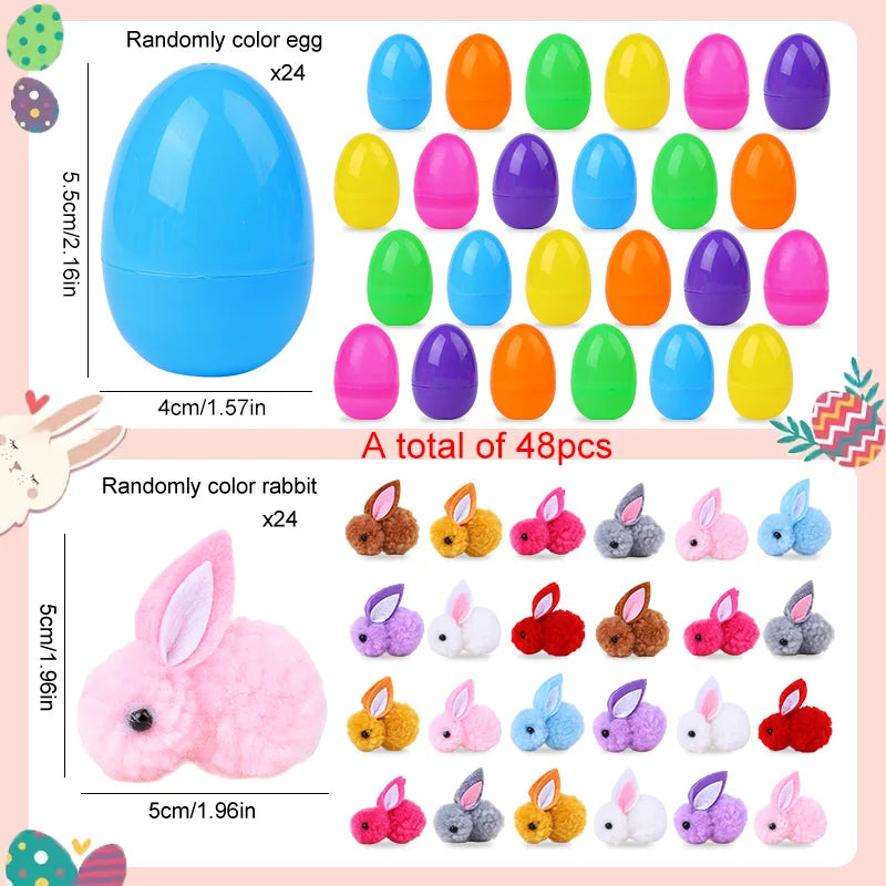 24/48Pcs Easter Eggs with Rabbit Figures for Kids Egg Hunt Easter Party Favors Babs 24rabbits 24eggs