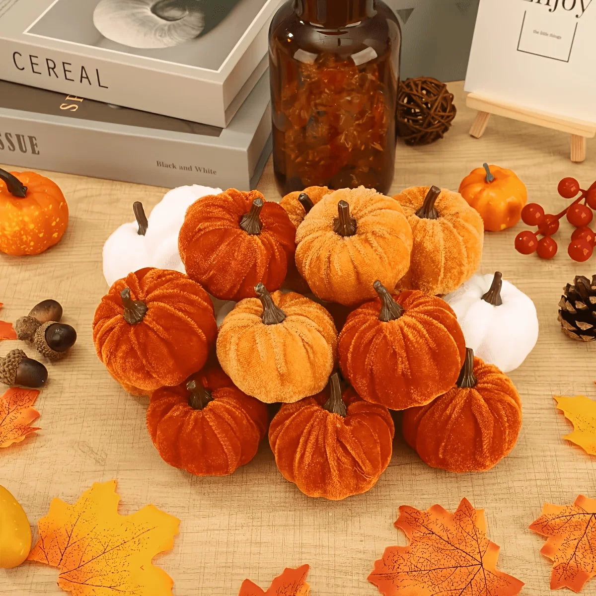 9-Piece Velvet Foam Artificial Pumpkins – Fall & Halloween Décor Artificial Pumpkin Decor Babs