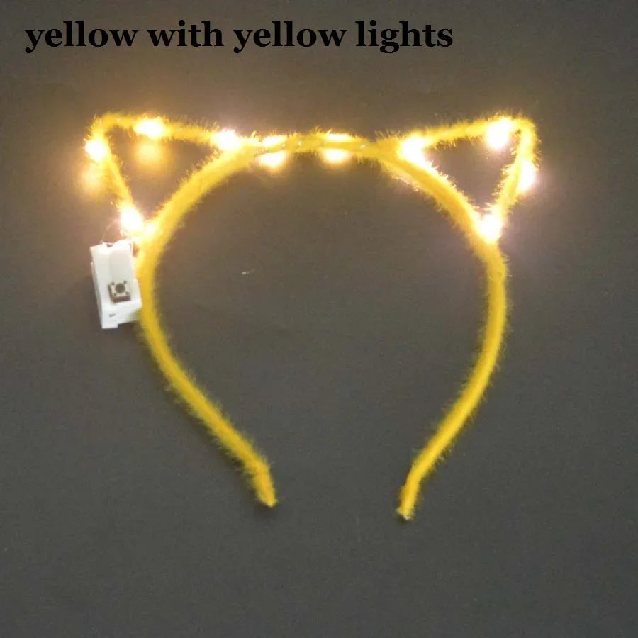 LED Flashing Cat & Fox Ears Headband – Glowing Party Hair Hoop
