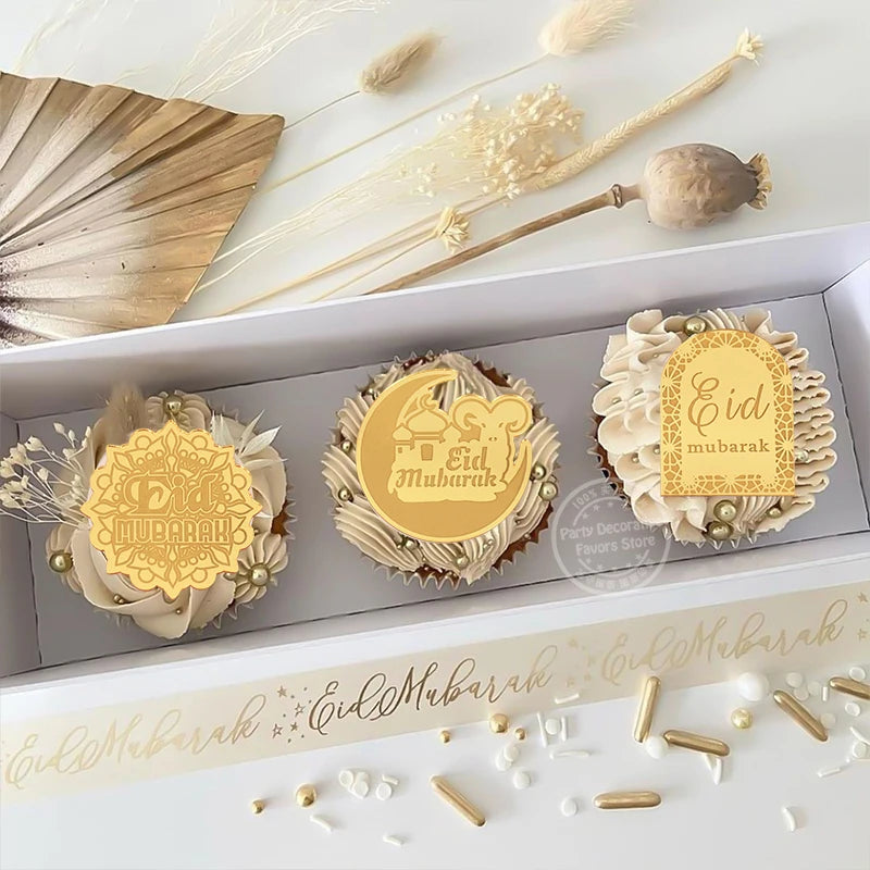 Eid Mubarak Gold Acrylic Cake Toppers | Ramadan Party Decor Cake Toppers Babs