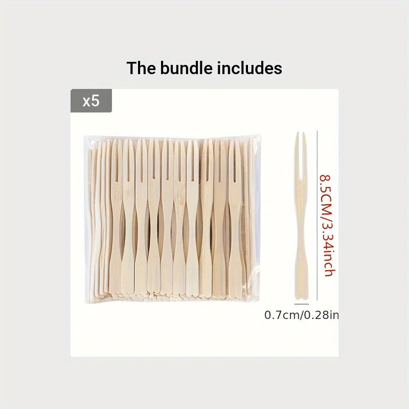 Bamboo Mini Food Picks 9cm – Disposable Double Prong Fruit Forks Bamboo Food Picks Babs 500pcs
