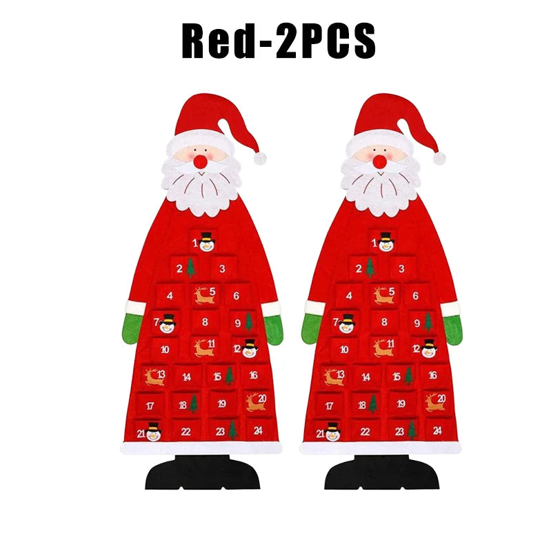Santa Claus Felt Advent Calendar Christmas Wall Hanging Decor Advent Calendar Babs L Red 2PCS