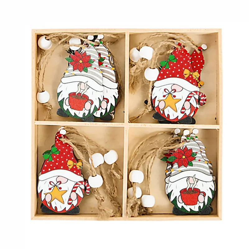 12pcs Christmas Gnome Wooden Ornaments – Xmas Tree Pendants Christmas Tree Ornaments Babs Set03