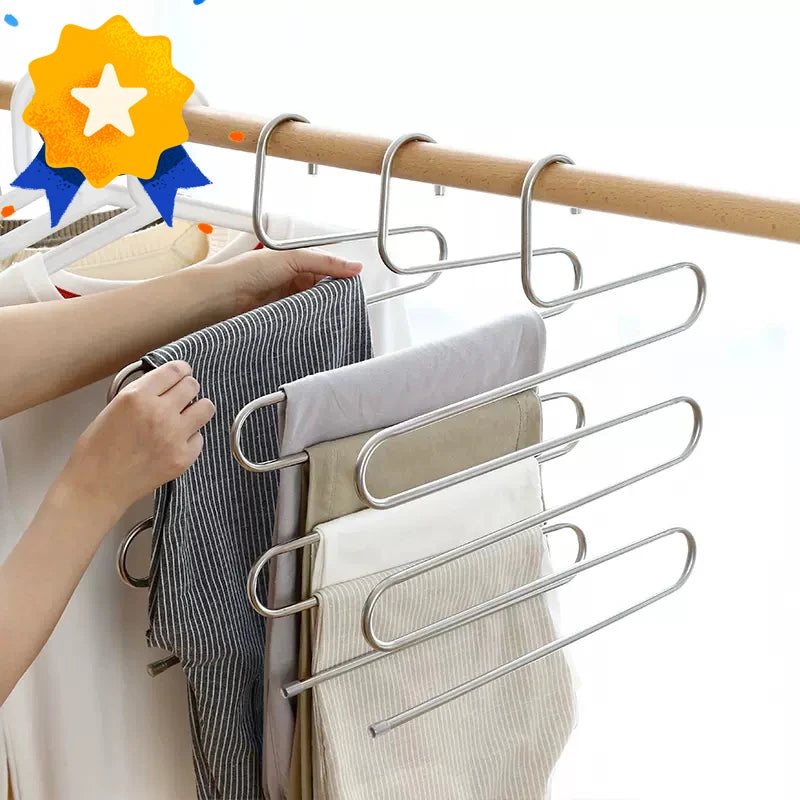 5-Layer S-Shape Stainless Steel Pants & Clothes Hanger Rack Clothes Storage Hanger Babs