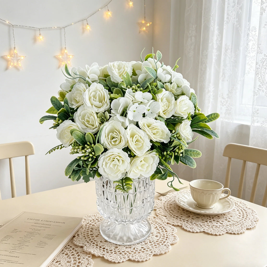 Silk Rose Hydrangea Artificial Flower Bouquet – Wedding & Home Artificial Flower Bouquet Babs