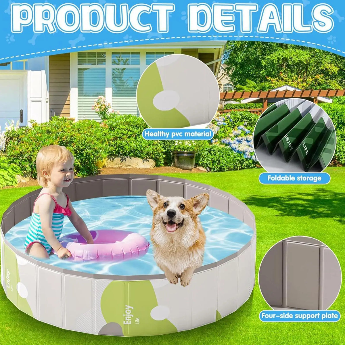 Foldable PVC Dog Pool – Non-Inflatable Pet & Baby Bath Pool Foldable Pet Pool Babs