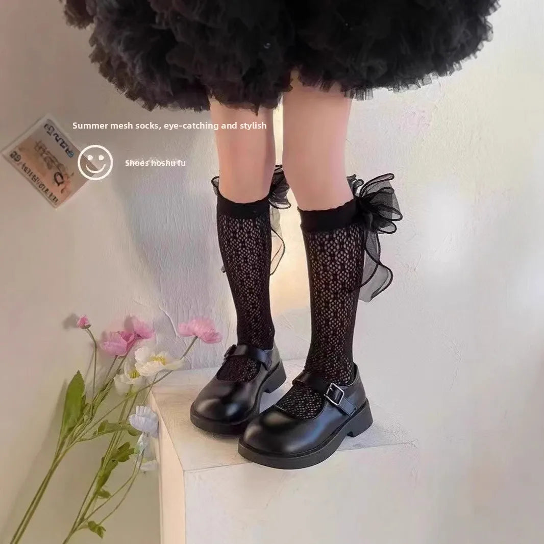 Girls Lace Bowknot Knee High Stockings – Princess Socks Girls Knee High Socks Babs