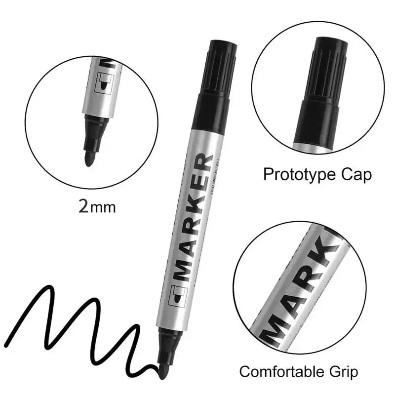 5-Pack HUXUAN MS300 Permanent Oil-Based Marker Pens 2mm Black Permanent Marker Set Babs