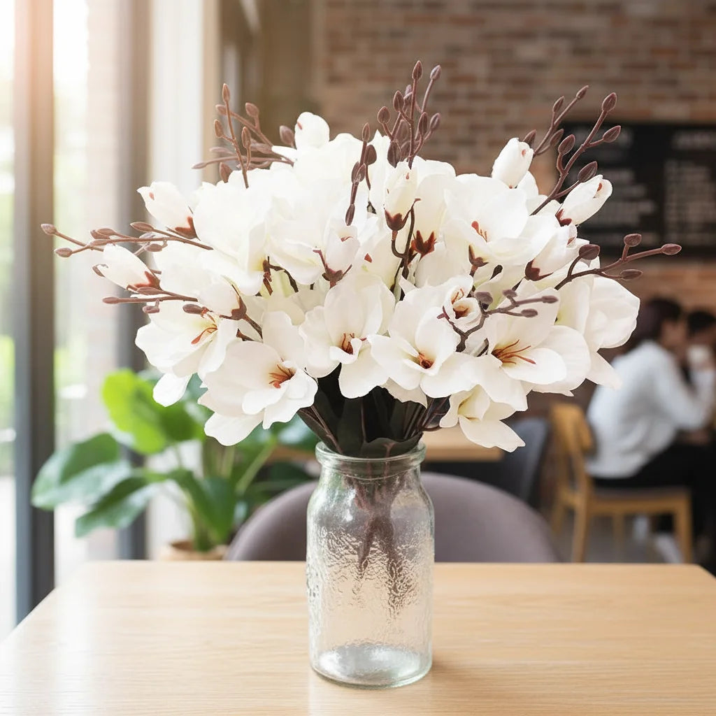 Artificial Magnolia Bouquet – 20 Heads Silk Flowers for Home Artificial Flower Bouquet Babs